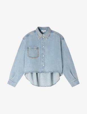Rhinestone-Trim Cropped Denim Shirt by SANDRO PARIS