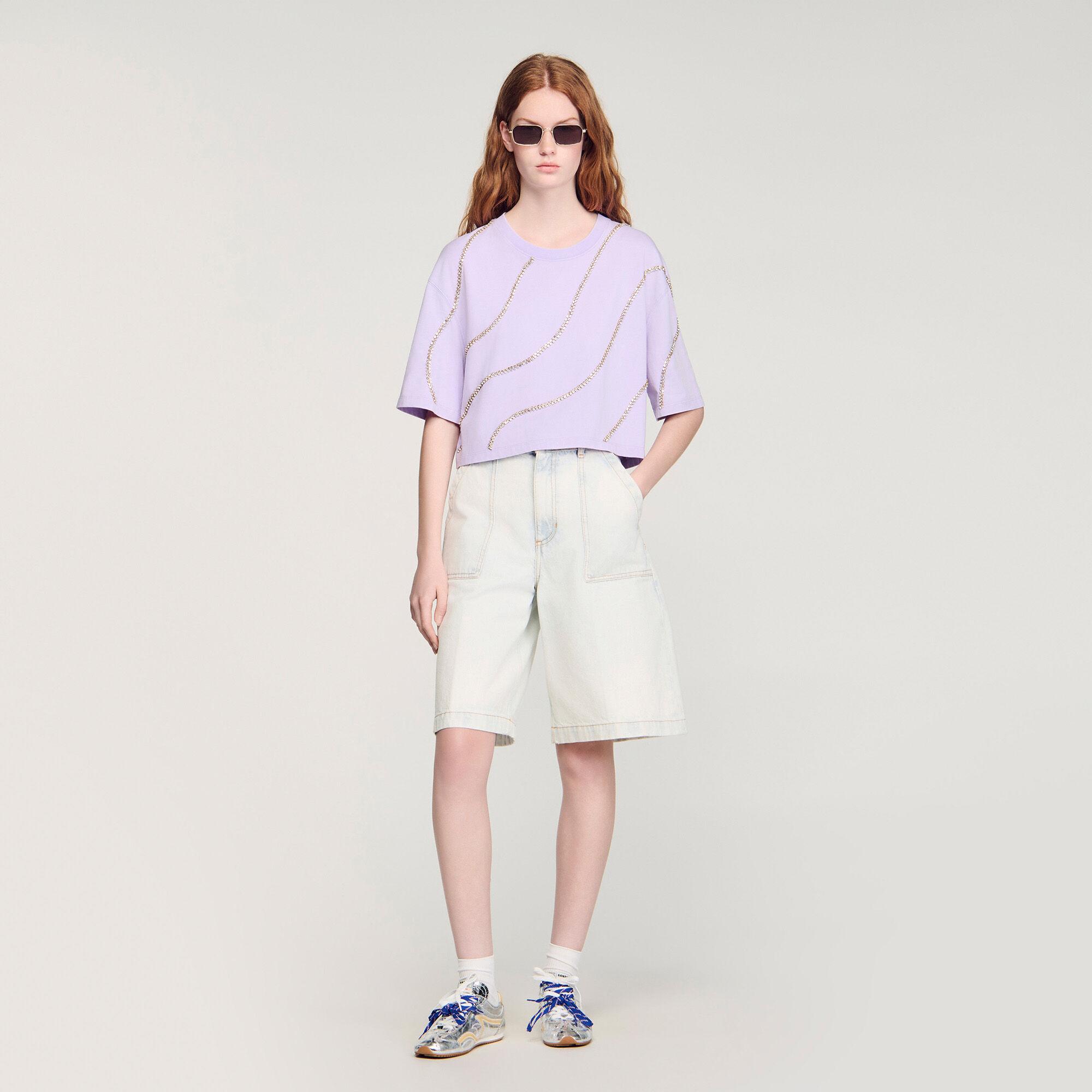 Rhinestone cropped T-shirt by SANDRO PARIS