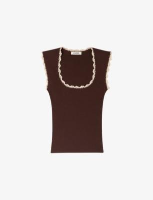 Ribbed Crochet-Embroidered Knitted Top by SANDRO PARIS