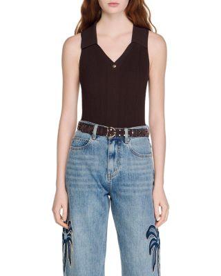 Ribbed Knit Polo Bodysuit by SANDRO PARIS