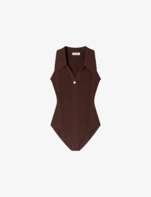 Ribbed Polo-Collar Knitted Bodysuit by SANDRO PARIS