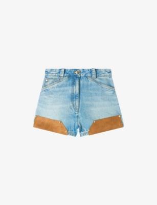 Riveted High-Rise Suede and Denim Shorts by SANDRO PARIS