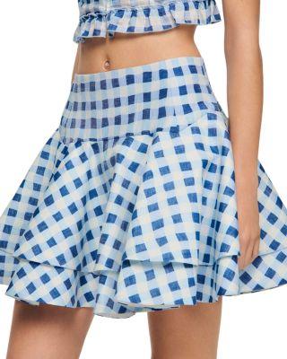Rosie Gingham Mini Skater Skirt by SANDRO PARIS