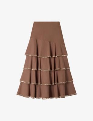 Ruffled Rhinestone-Embellished Cotton Maxi Skirt by SANDRO PARIS