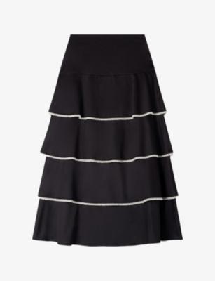 Ruffled Rhinestone-Trim Cotton Maxi Skirt by SANDRO PARIS