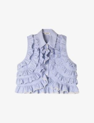 Ruffled Striped Cotton Shirt by SANDRO PARIS