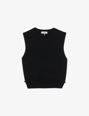 Ruffled-trim sleeveless wool and cashmere-blend jumper by SANDRO PARIS