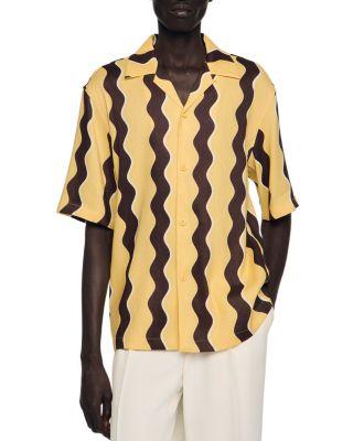 SS26 Waves Printed Linen Shirt by SANDRO PARIS