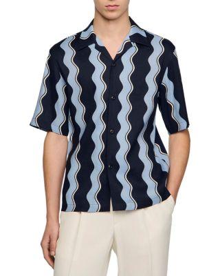 SS26 Waves Printed Linen Shirt by SANDRO PARIS