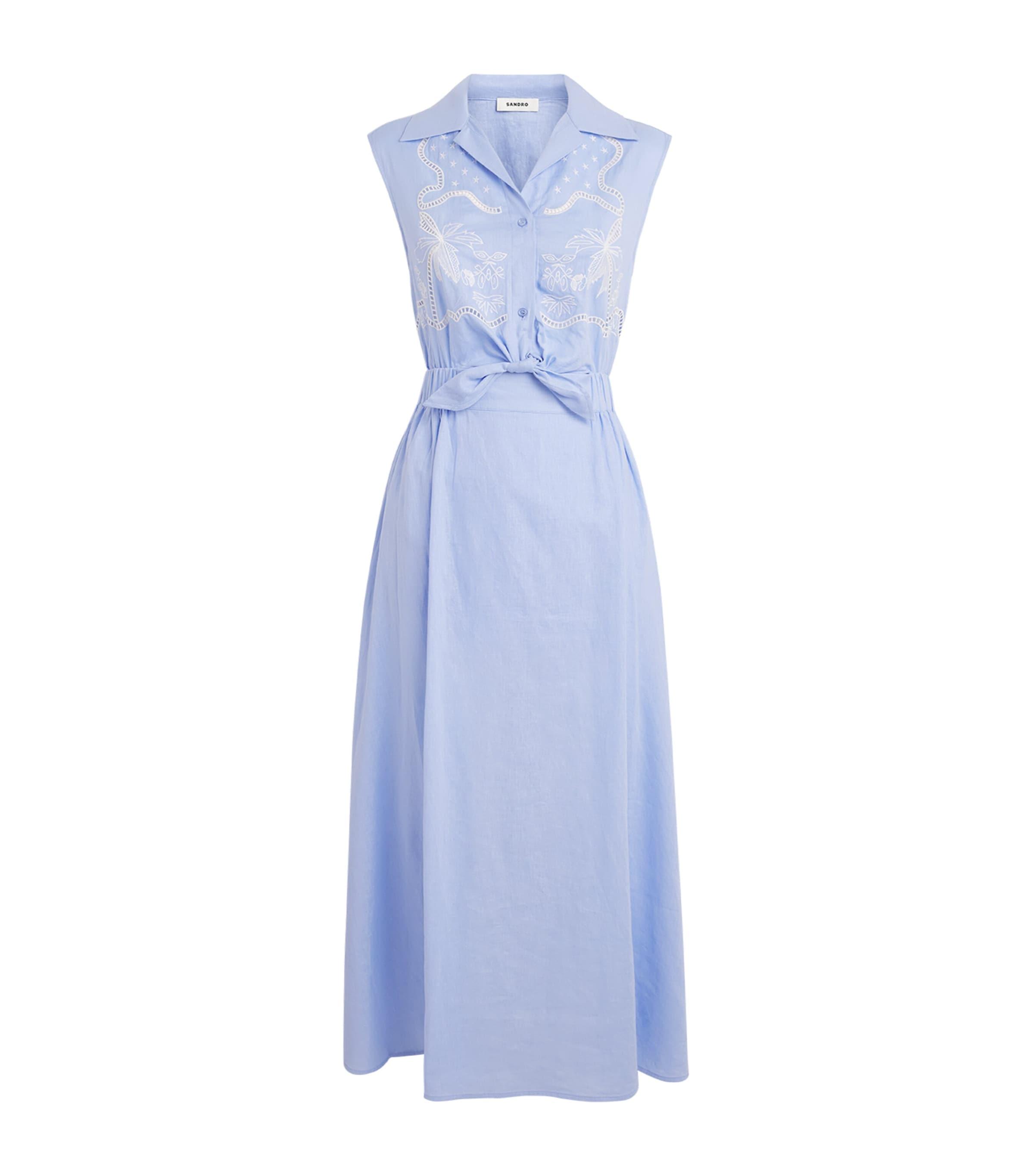 Sandro Paris Linen-Blend Embroidered Maxi Dress by SANDRO PARIS