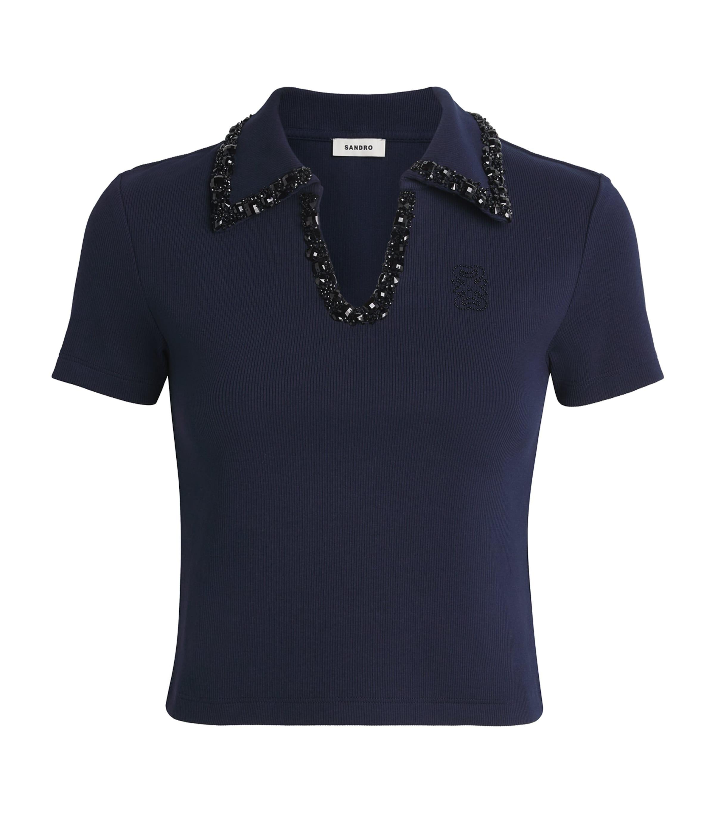 Sandro Paris Stretch-Cotton Embellished Polo Top by SANDRO PARIS