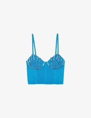 Seashell rhinestone-embellished knitted crop top by SANDRO PARIS