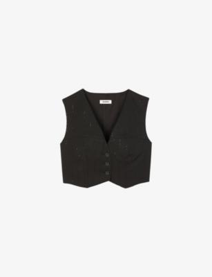 Sequin-Embellished Cropped Woven Top by SANDRO PARIS