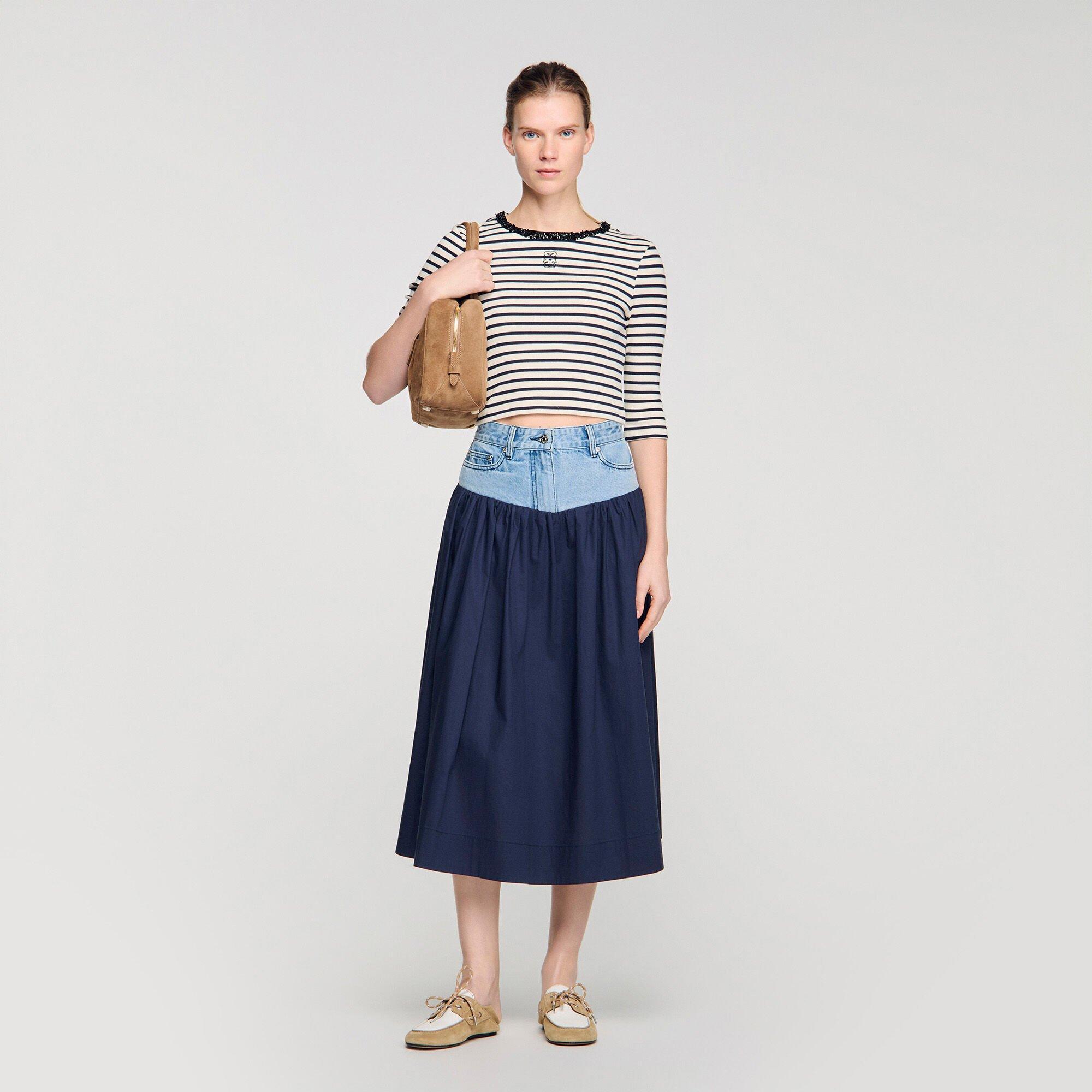 Short striped tee with beaded collar by SANDRO PARIS