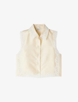 Sleeveless Lace-Trim Satin Shirt by SANDRO PARIS