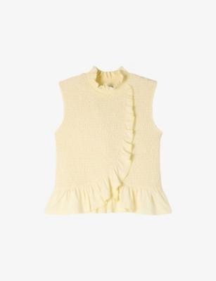Smocked Ruffled-Collar Stretch-Woven Top by SANDRO PARIS
