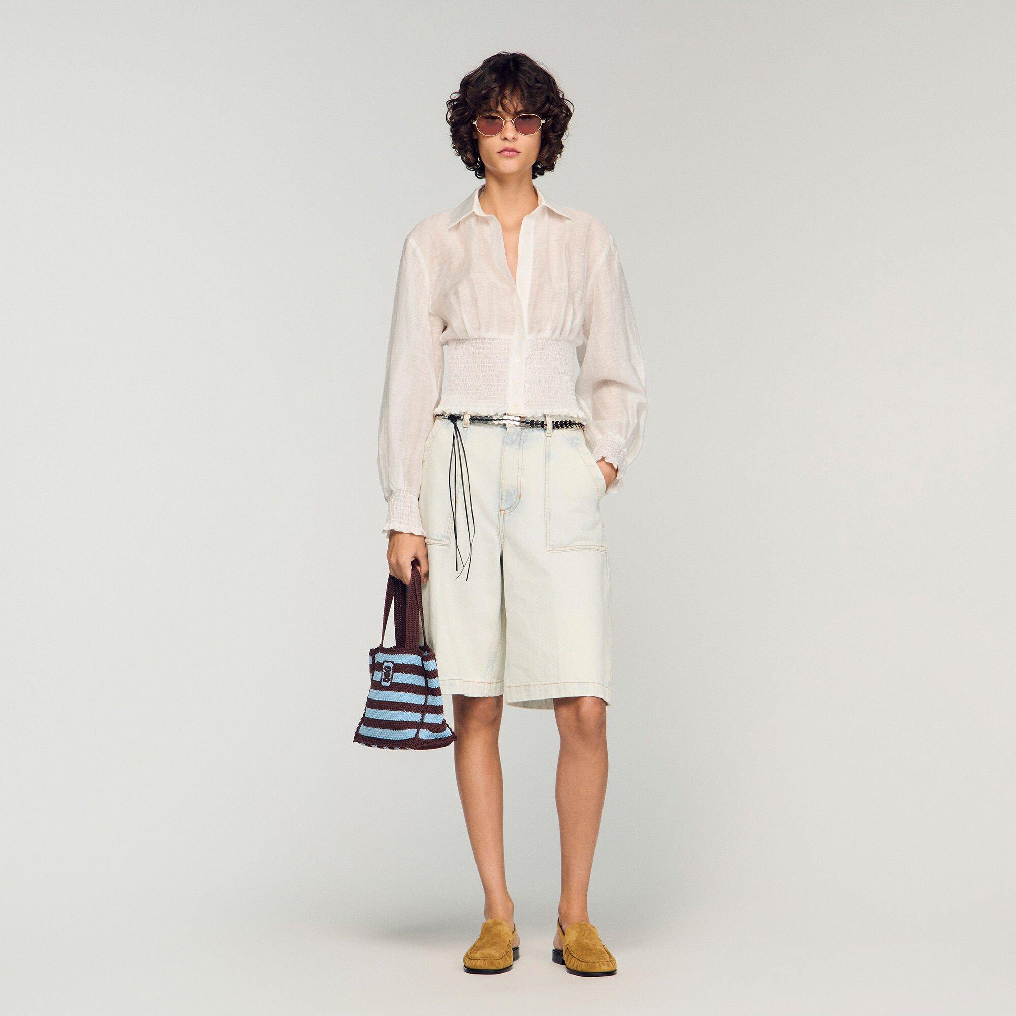 Smocked linen shirt by SANDRO PARIS