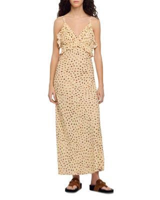 Soleane Flower Print Ruffle Maxi Dress by SANDRO PARIS