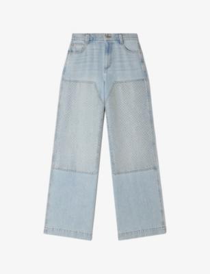 Straight-Leg Crystal-Embellished Faded Denim Jeans by SANDRO PARIS