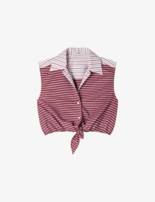 Stripe-Pattern Sleeveless Cropped Cotton Shirt by SANDRO PARIS