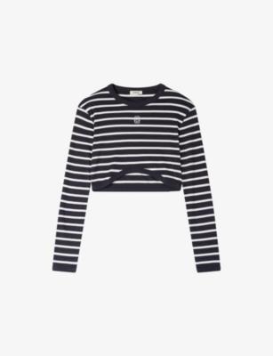 Striped Cropped Cotton-Jersey T-Shirt by SANDRO PARIS