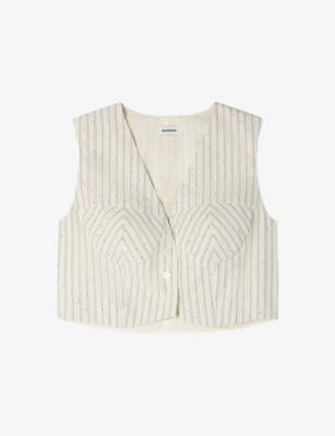 Striped Cropped Woven Top by SANDRO PARIS