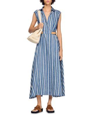 Striped Maxi Dress with Leather Tab by SANDRO PARIS