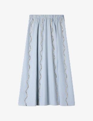 Striped Rhinestone-Embellished Cotton-Blend Maxi Skirt by SANDRO PARIS