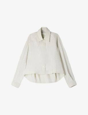 Striped Rhinestone-Embellished Cotton-Blend Shirt by SANDRO PARIS