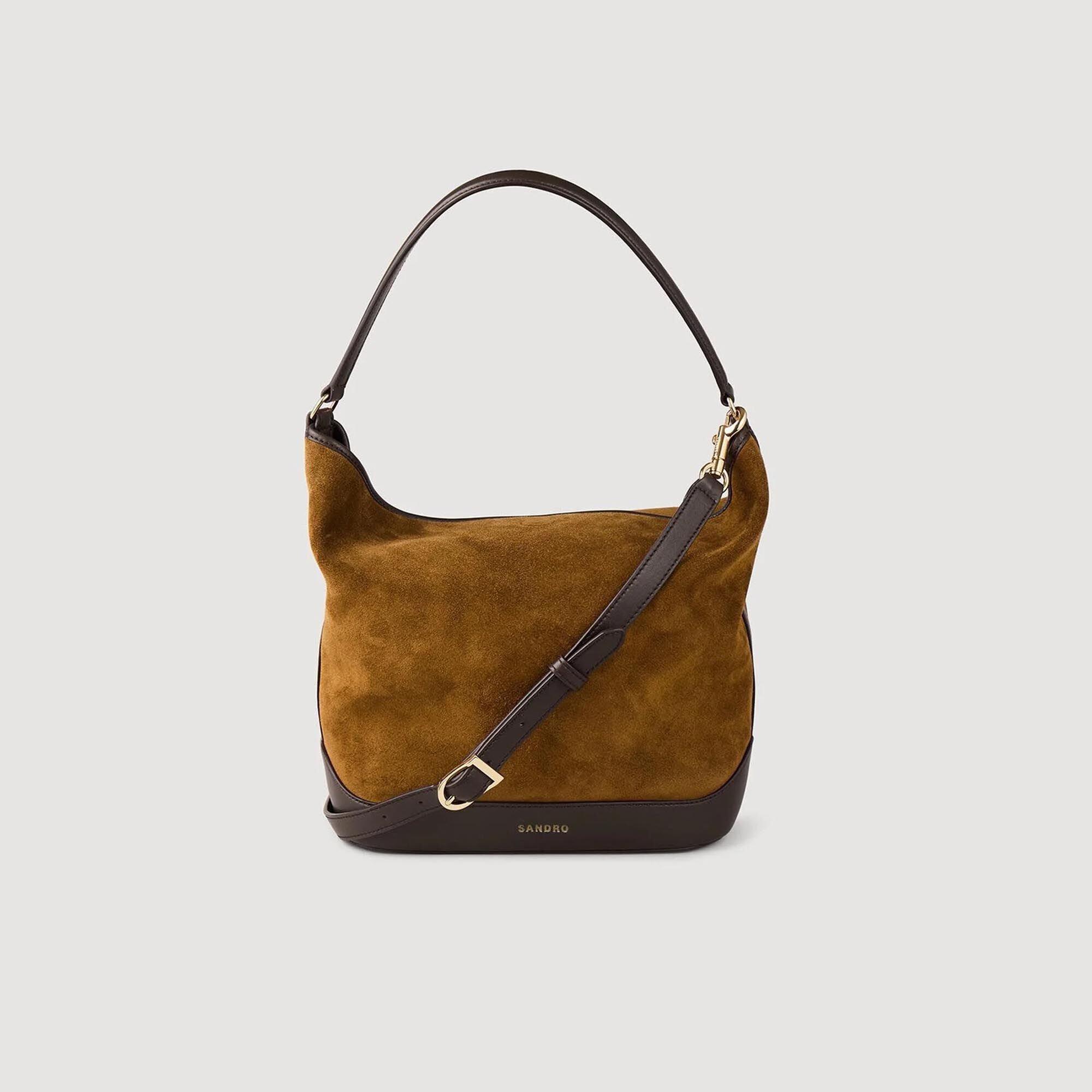 Suede and Leather Bucket Bag Tangoso by SANDRO PARIS