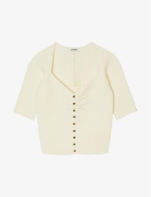 Sweetheart-neck cropped stretch-woven cardigan by SANDRO PARIS