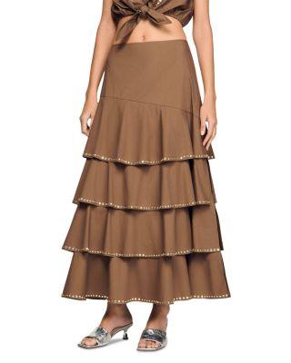 Telia Long Ruffled Rhinestone Skirt by SANDRO PARIS
