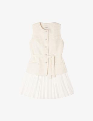 Tie-Waist Contrast-Skirt Woven Mini Dress by SANDRO PARIS