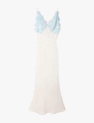 V-Neck Lace-Trim Satin Maxi Dress by SANDRO PARIS