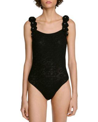 Venise Beaded Rosette Knit Bodysuit by SANDRO PARIS