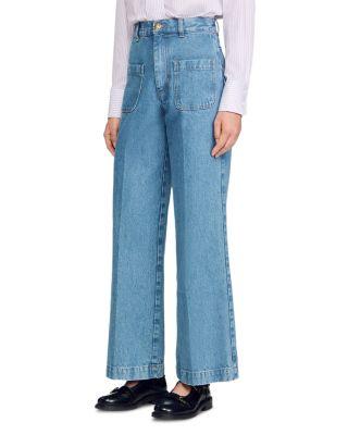 Wide Leg High Rise Jeans in Blue Jean by SANDRO PARIS