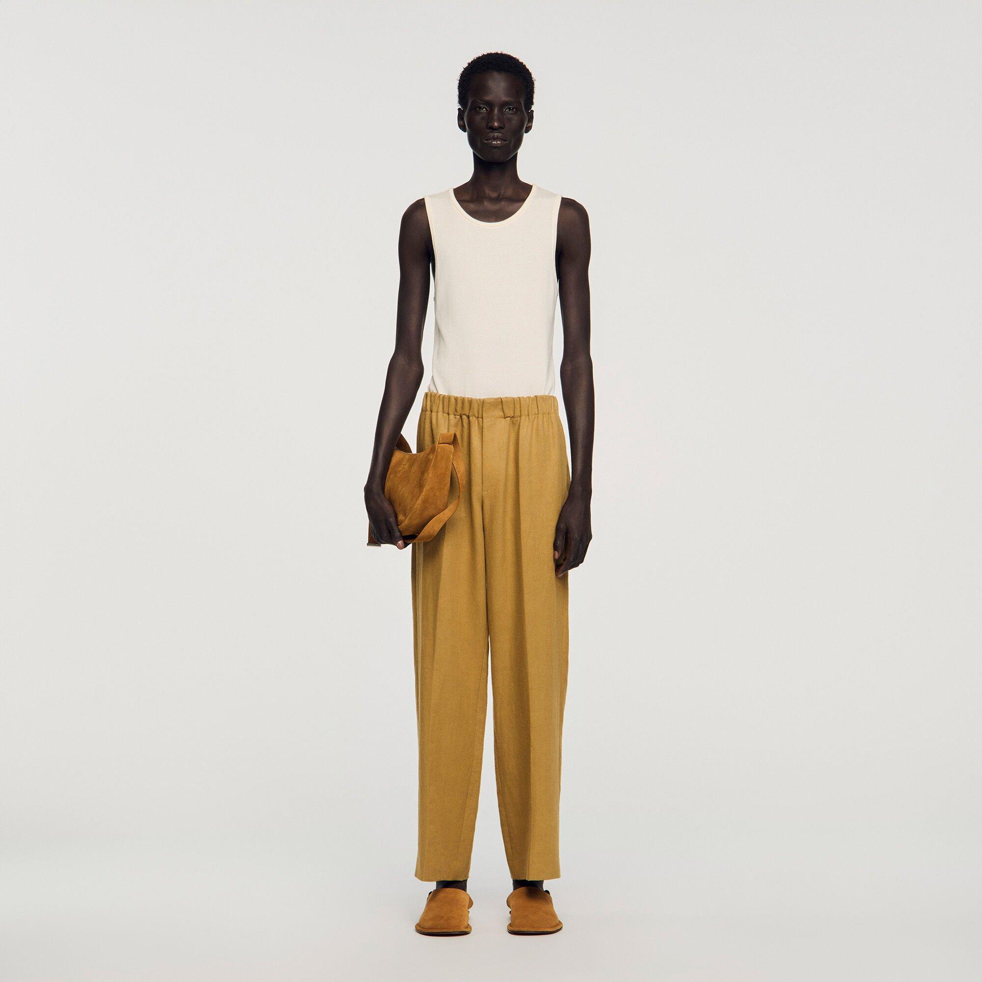 Wide-leg elasticated linen trousers by SANDRO PARIS