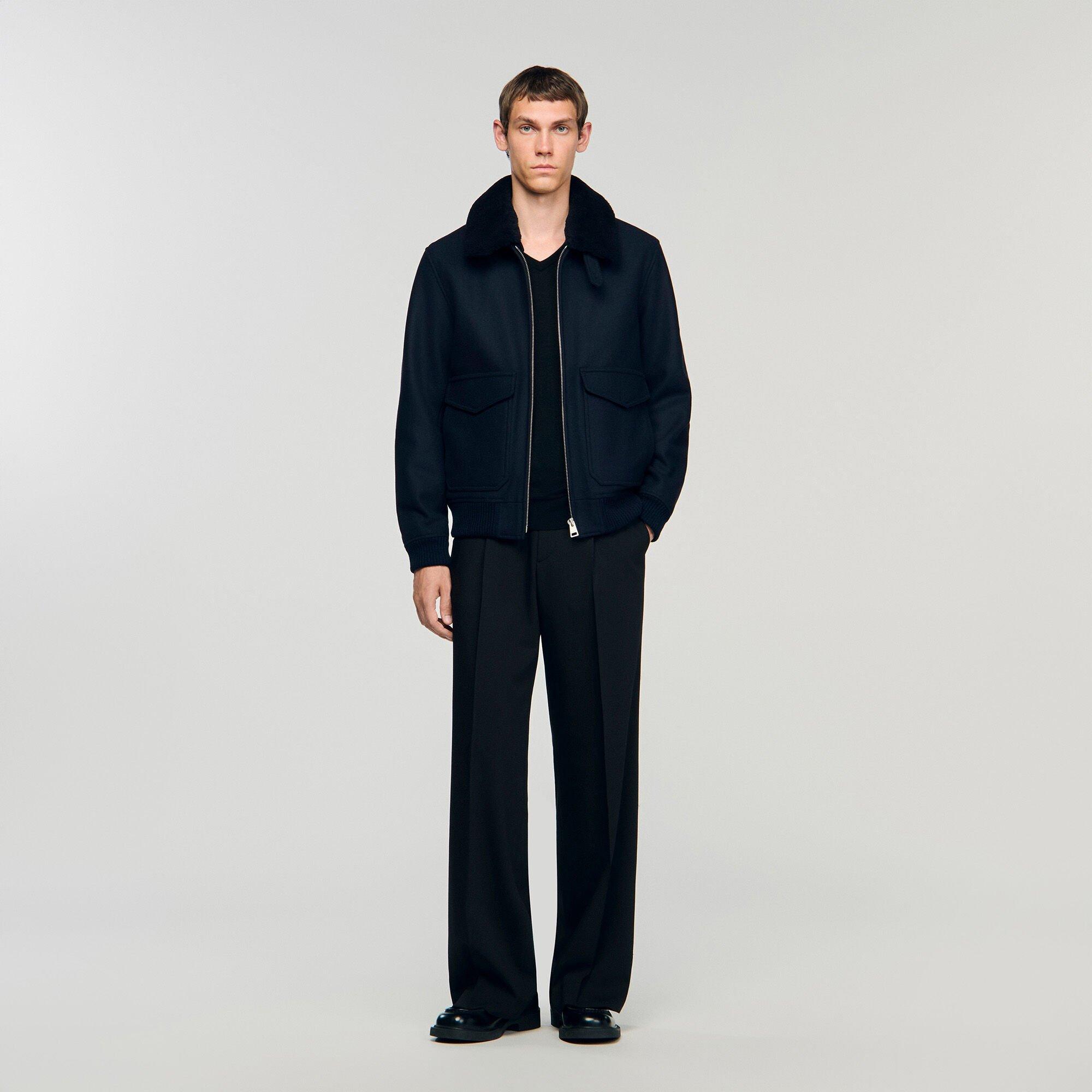 Wool aviator jacket with shearling by SANDRO PARIS Wool aviator jacket with shearling by SANDRO PARIS