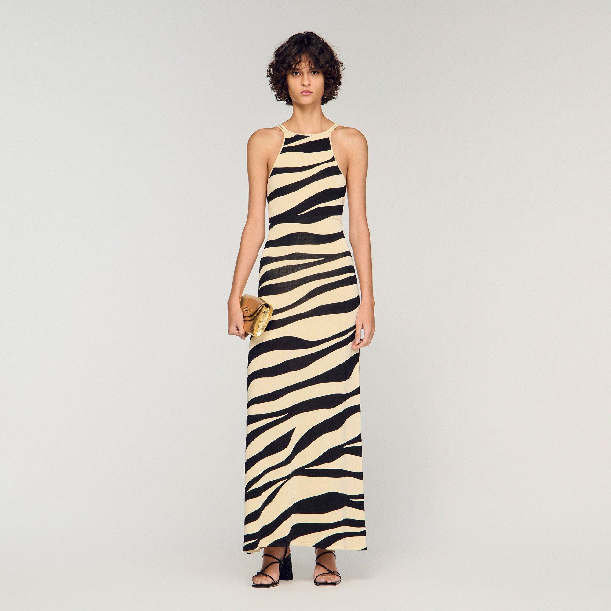 Zebra print knit maxi dress by SANDRO PARIS
