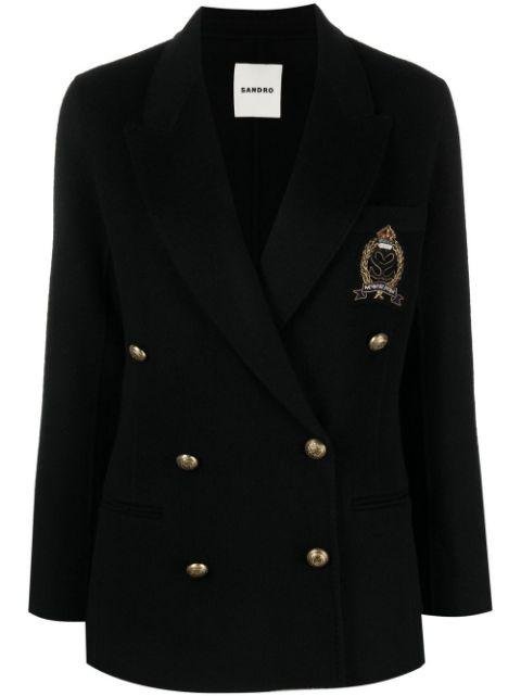 crest-patch double-breasted blazer by SANDRO PARIS
