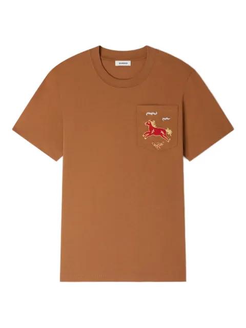 embroidered horse cotton T-shirt by SANDRO PARIS