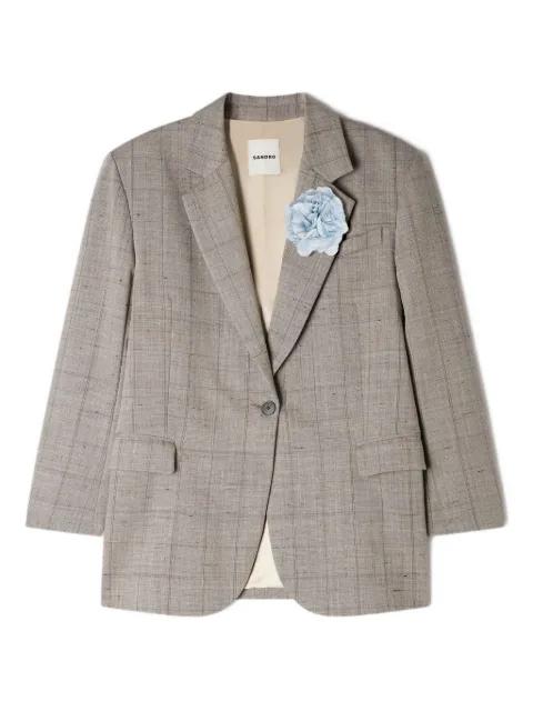flower-brooch checked blazer by SANDRO PARIS
