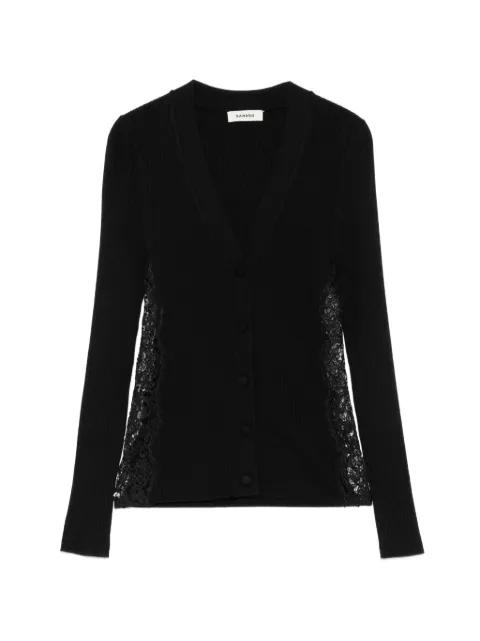 lace-trim ribbed-knit cardigan by SANDRO PARIS