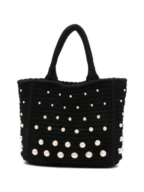 pearl-embellished crochet tote bag by SANDRO PARIS