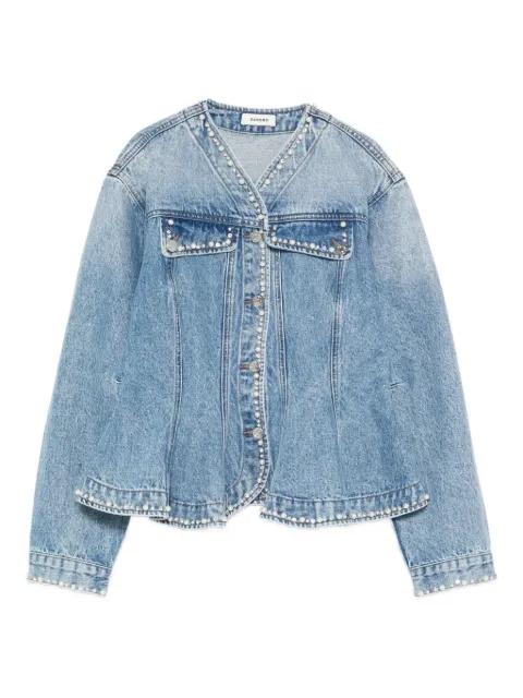 pearl-embellishment denim jacket by SANDRO PARIS