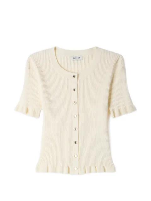 ruffle-trim ribbed-knit cardigan by SANDRO PARIS