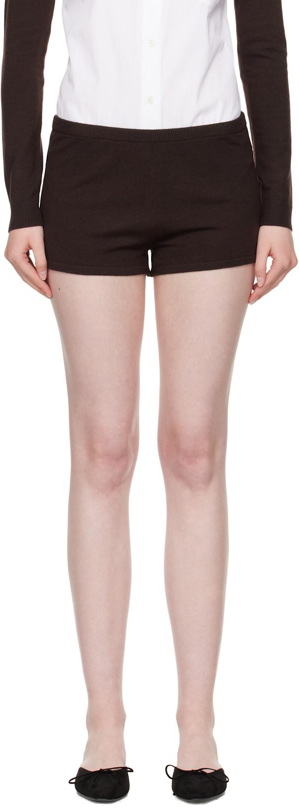 Brown Hazy Knit Shorts by SANDY LIANG