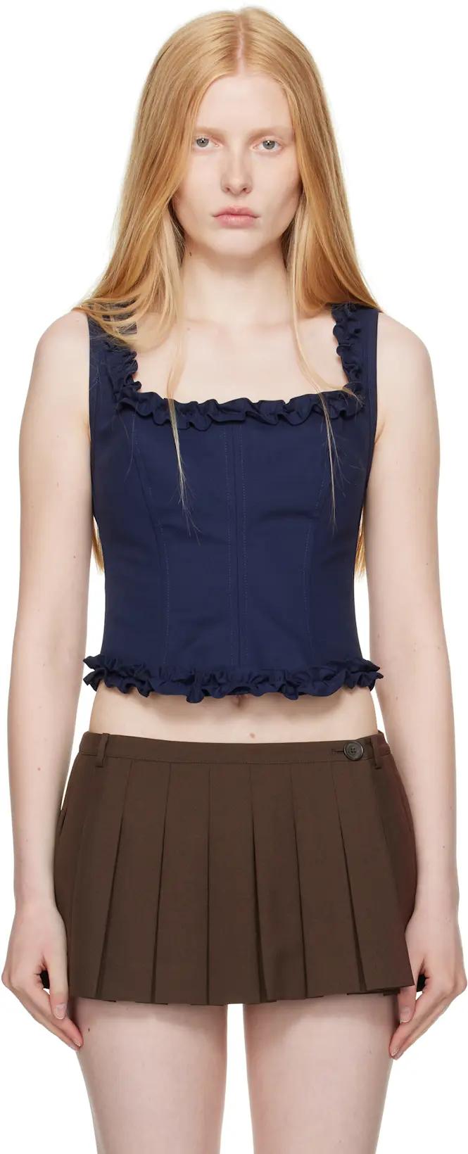 Navy Piper Corset Top by SANDY LIANG