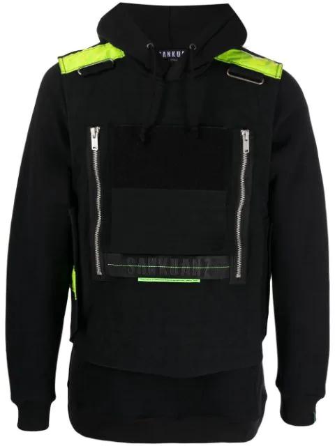 layered reflective-detail hoodie by SANKUANZ