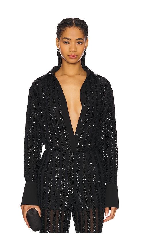 SANS FAFF Striped Sequin Long Sleeve Blouse in Black by SANS FAFF